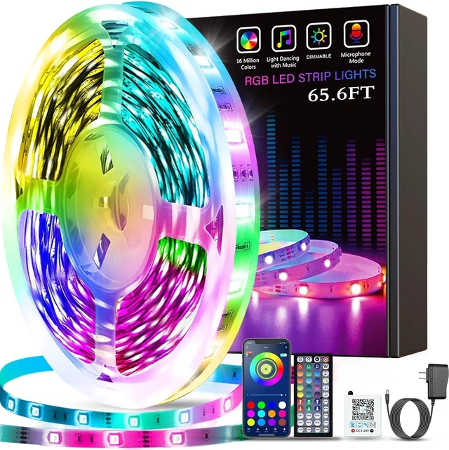 Main image of Led Lights for Bedroom, Music Sync LED Rope Lights APP Control with Remote, RGB Led Strip Lights for Room Kitchen Party Home Decoration (65.6ft)