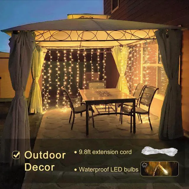 Alt view image 3 of 7 - JMEXSUSS Remote Control Curtain Lights Plug in,Valentines Lights,300 LED Window Curtain String Light for Wedding Party Backdrop Garden Bedroom Outdoor Indoor Wall Hanging(Warm White)