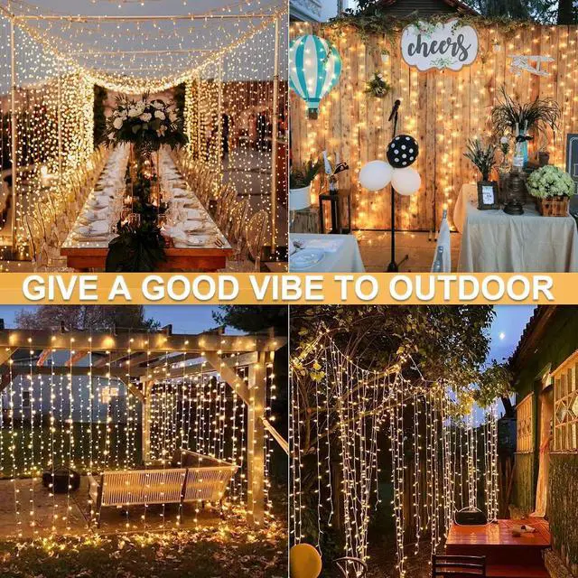 Alt view image 5 of 7 - JMEXSUSS Remote Control Curtain Lights Plug in,Valentines Lights,300 LED Window Curtain String Light for Wedding Party Backdrop Garden Bedroom Outdoor Indoor Wall Hanging(Warm White)
