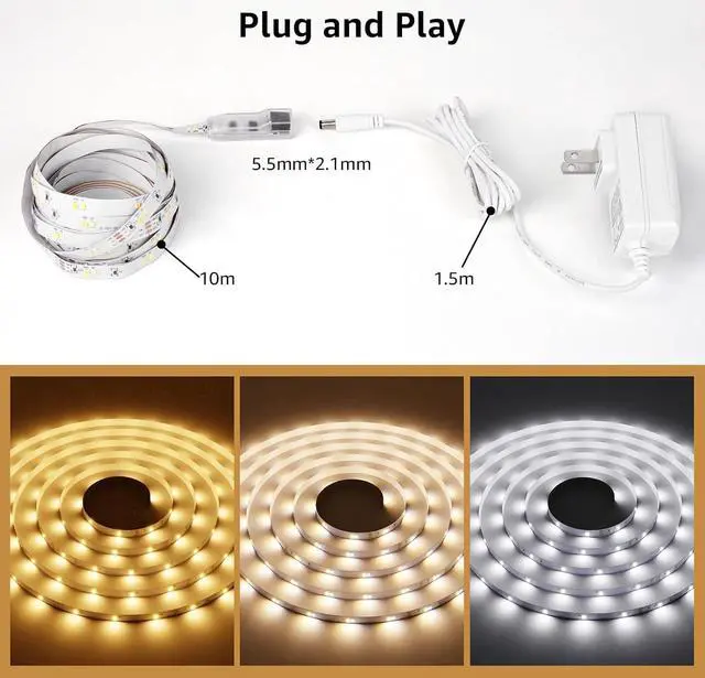 Alt view image 7 of 7 - LED Tunable White Strip Light Warm to Cool White 32.8ft Dimmable Bright LED Tape Lights 600 LEDs 2835 Strong 3M Adhesive Not Cuttable Suitable for Christmas Decorations Home Bedroom