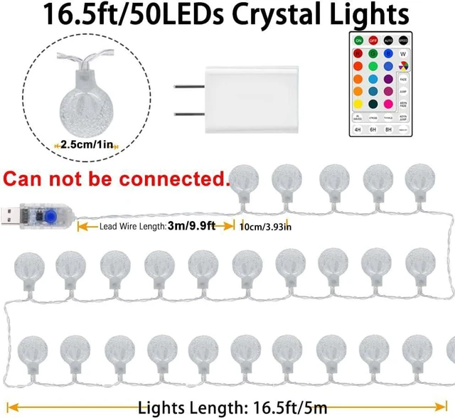 Alt view image 6 of 7 - OMIKA Color Changing Globe String Lights USB Plug, 16.5ft 50 LEDs Crystal Bubble Ball Fairy Lights with Remote Timer Ambient Lighting for Girls Bedroom Home Xmas Halloween Party Decor (16 Colors)