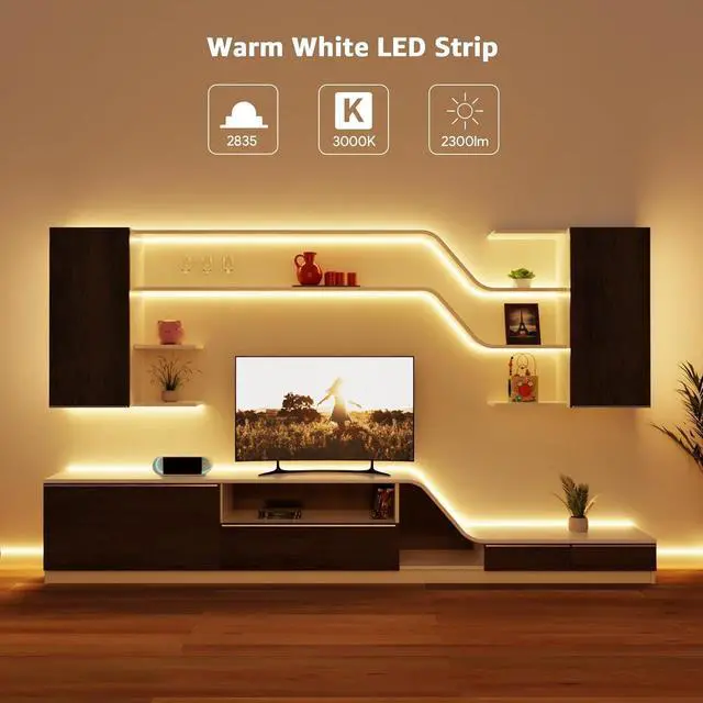 Alt view image 3 of 7 - LED Strip Light 32.8Ft Dimmable Vanity Lights 3000K Super Bright LED Tape Lights 420 LEDs SMD 2835 Strong 3M Adhesive Suitable for Home Kitchen Under Cabinet Bedroom Warm White