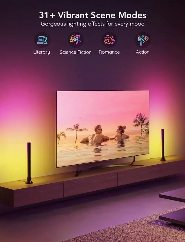 Alt view image 5 of 7 - RGBIC Light Bars 15 Inches WiFi TV Backlight Suitable for 45-70 inch TVs Smart Light Bars with Multiple Placement Options Work with Alexa and Google Assistant Black