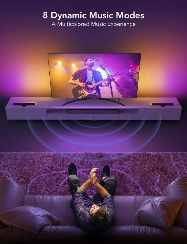 Alt view image 7 of 7 - RGBIC Light Bars 15 Inches WiFi TV Backlight Suitable for 45-70 inch TVs Smart Light Bars with Multiple Placement Options Work with Alexa and Google Assistant Black