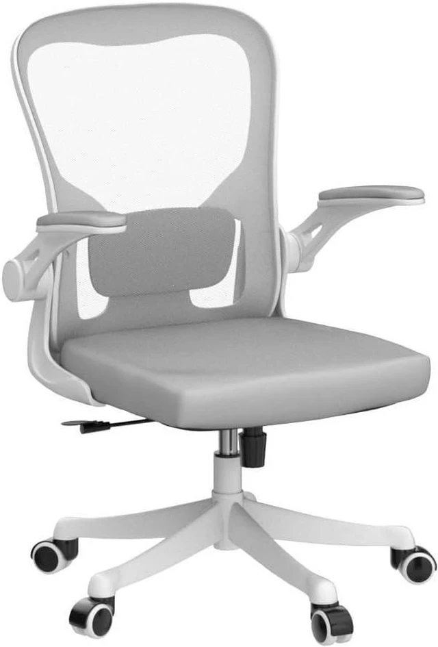 Alt view image 5 of 7 - Monhey Office Chair - Ergonomic Office Chair with Lumbar Support & Flip Up Arms Home Office Desk Chairs Rockable Swivel High Back Computer Chair White Frame Grey Mesh Study Chair