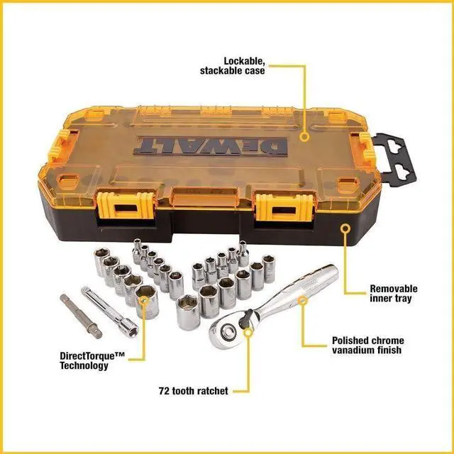 Alt view image 2 of 4 - DEWALT Drive Socket Set, SAE/Metric, 1/4-Inch Drive, 25-Piece (DWMT73805)