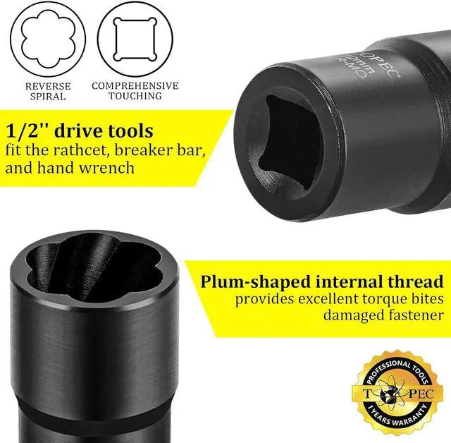 Alt view image 2 of 6 - Topec Twist Socket Set Lug Nut Remover Extractor Tool kit- 5 Piece Metric Bolt and Lug Nut Extractor Socket Tools