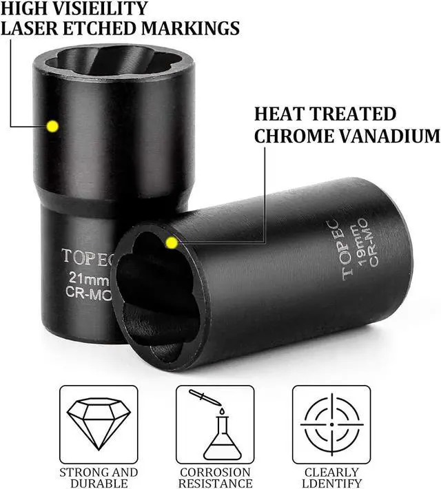 Alt view image 5 of 6 - Topec Twist Socket Set Lug Nut Remover Extractor Tool kit- 5 Piece Metric Bolt and Lug Nut Extractor Socket Tools