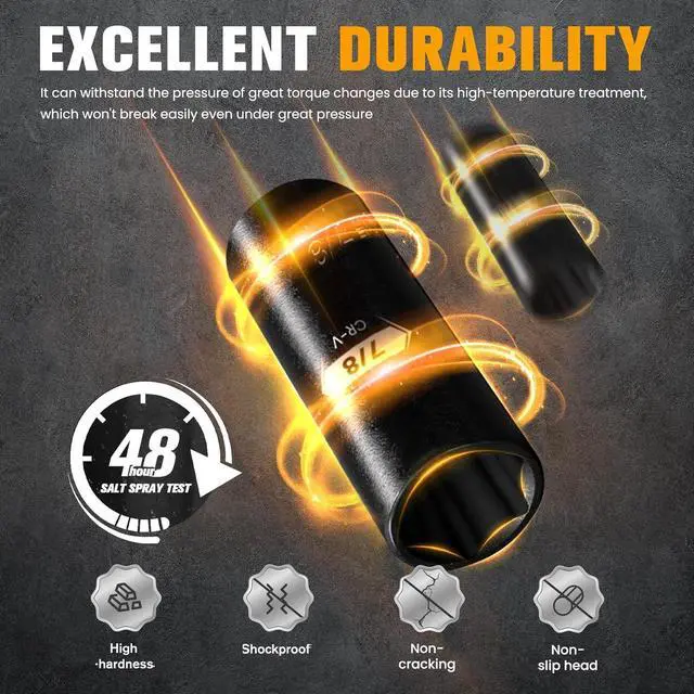 Alt view image 2 of 7 - PGROUP 3/8 Inch Drive Deep Impact Socket Set, 15-Piece 6 Point Standard SAE Sizes(1/4-Inch to 1"),Includes 3", 6"Impact Extension Bars,Cr-V Steel Socket Set with Heavy Duty Storage Case