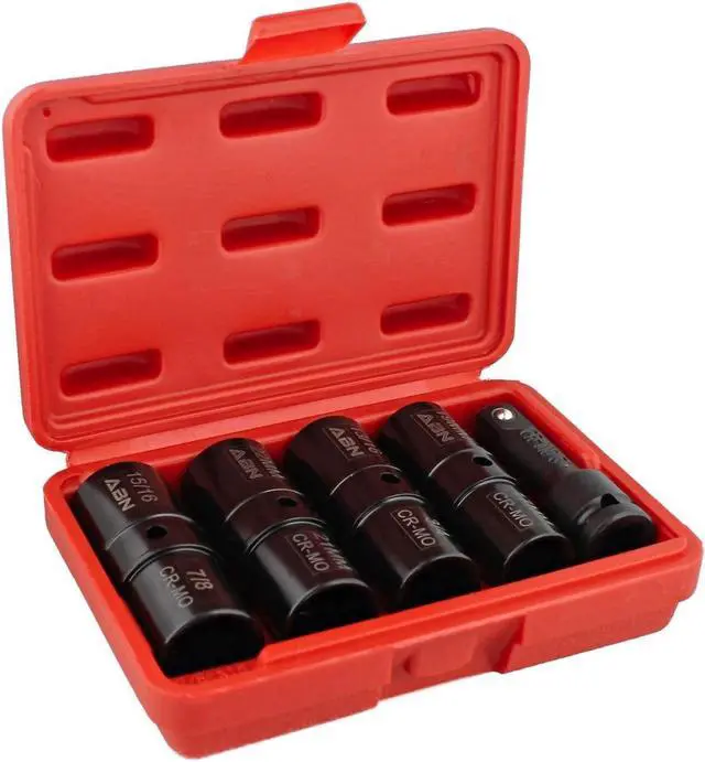 Main image of ABN Double Side Lug Nut Socket Set, 5Pc - 1/2-Inch Drive Flip Impact Sockets Lug Nut Extractor Set Reversible Sockets