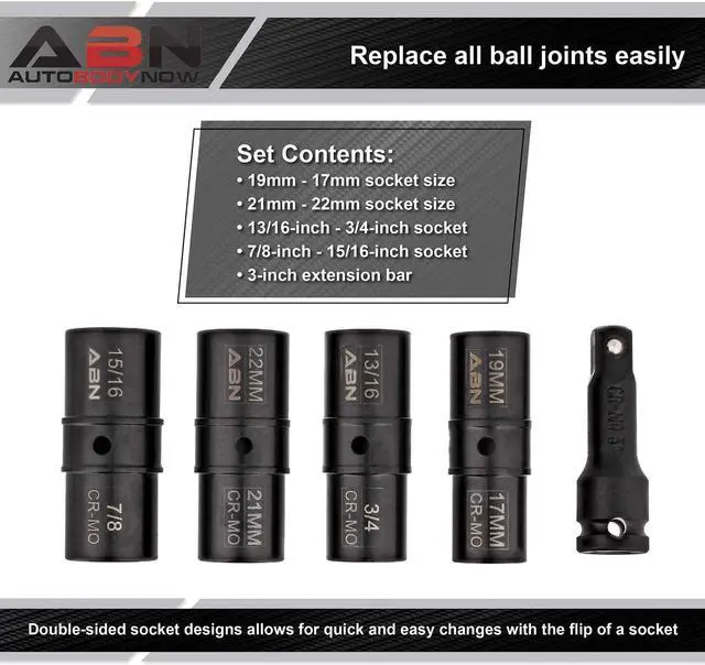 Alt view image 5 of 7 - ABN Double Side Lug Nut Socket Set, 5Pc - 1/2-Inch Drive Flip Impact Sockets Lug Nut Extractor Set Reversible Sockets