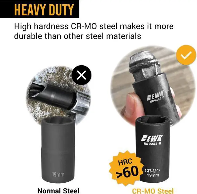 Alt view image 4 of 6 - EWK 5 Pcs Metric Lug Nut & Bolt Remover Extractor Twist Socket Set with Drift Punch Bar