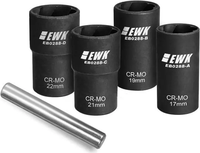 Alt view image 6 of 6 - EWK 5 Pcs Metric Lug Nut & Bolt Remover Extractor Twist Socket Set with Drift Punch Bar
