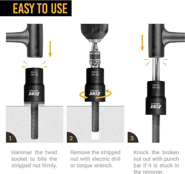 Alt view image 5 of 6 - EWK 5 Pcs Metric Lug Nut & Bolt Remover Extractor Twist Socket Set with Drift Punch Bar