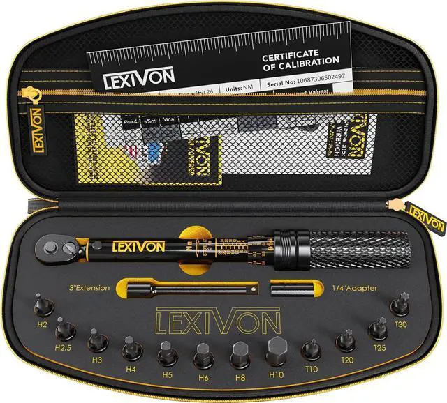 Main image of LEXIVON Bike Torque Wrench 1/4-Inch Dr. 15-Piece Kit | 72-Tooth Gear, Dual-Direction Click Type 2~26 Nm (17.7~230.1 in-lb) | Portable Maintenance Kit for Road & Mountain Bikes (LX-191)