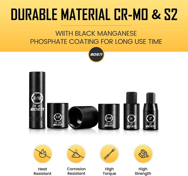 Alt view image 3 of 7 - BOEN 119 Piece Impact Socket Set, 1/2" Drive & 3/8" Drive Socket Set Deep/Shallow SAE/Metric, Cr-MO & S2, 6 Point, includes Impact Bit, Bit Sockets, Extension Bars, Universal Joint, Adapter and More