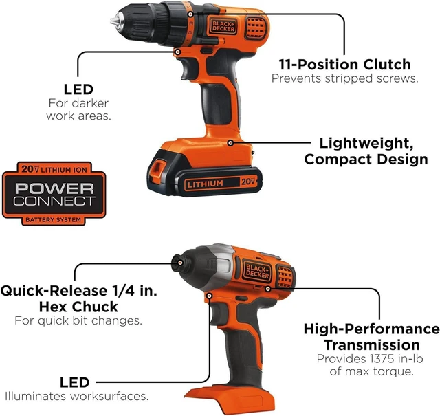 Alt view image 2 of 6 - BLACK+DECKER 20V MAX Cordless Drill and Impact Driver, Power Tool Combo Kit with Battery and Charger (BD2KITCDDI)