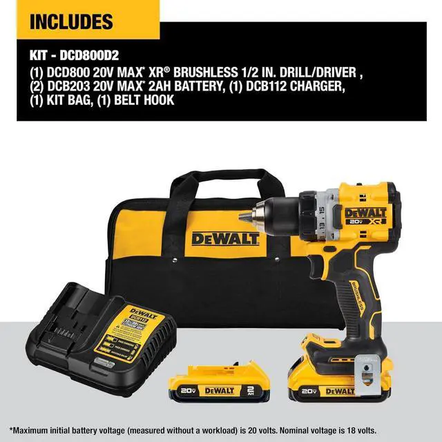 Alt view image 2 of 7 - DEWALT 20V MAX* XR Cordless Drill/Driver Kit, Brushless, Compact, with 2 Batteries and Charger (DCD800D2)