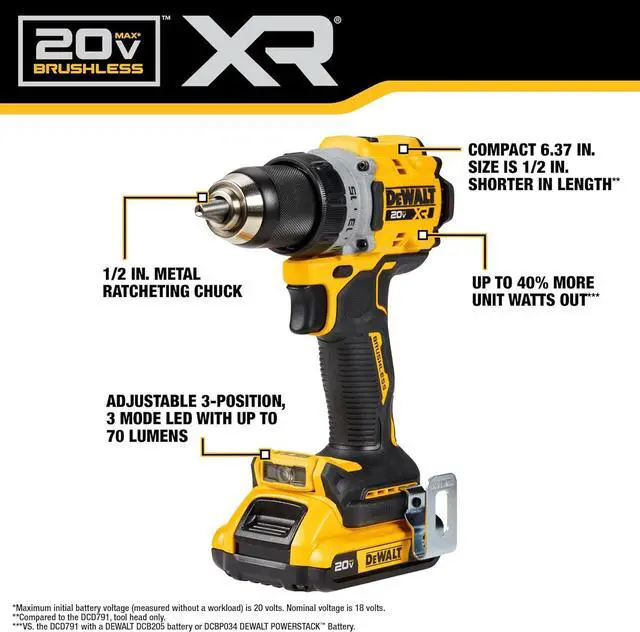 Alt view image 3 of 7 - DEWALT 20V MAX* XR Cordless Drill/Driver Kit, Brushless, Compact, with 2 Batteries and Charger (DCD800D2)
