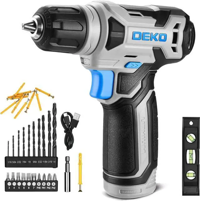 Main image of DEKO 8V Cordless Drill, Drill Set with 3/8"Keyless Chuck, Built-in LED, Type-C Charge Cable, 42pcs Acessories, Power Drill for Drilling and Tightening/Loosening Screws
