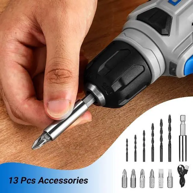 Alt view image 3 of 7 - DEKO 8V Cordless Drill, Drill Set with 3/8"Keyless Chuck, Built-in LED, Type-C Charge Cable, 42pcs Acessories, Power Drill for Drilling and Tightening/Loosening Screws