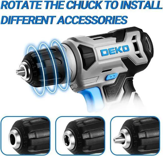 Alt view image 6 of 7 - DEKO 8V Cordless Drill, Drill Set with 3/8"Keyless Chuck, Built-in LED, Type-C Charge Cable, 42pcs Acessories, Power Drill for Drilling and Tightening/Loosening Screws