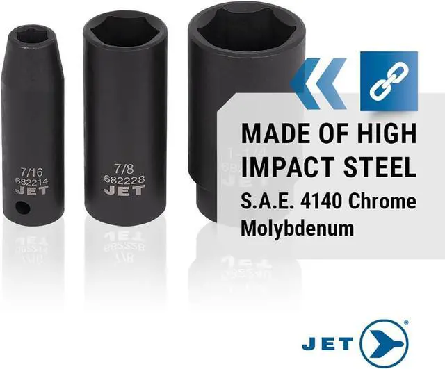 Alt view image 2 of 7 - JET 1/2 Inch Drive Impact Socket Set - 6 Point Professional Impact Sockets - Deep SAE - 13 Pieces