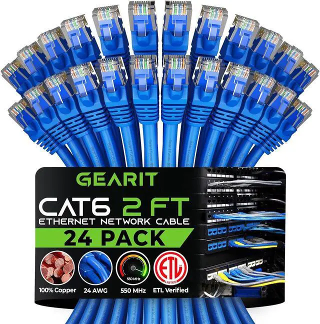 Main image of GearIT 24-Pack, Cat 6 Ethernet Cable Cat6 Snagless Patch 2 Feet - Snagless RJ45 Computer LAN Network Cord, Blue - Compatible with 24 48 Port Switch POE Rackmount 24port Gigabit