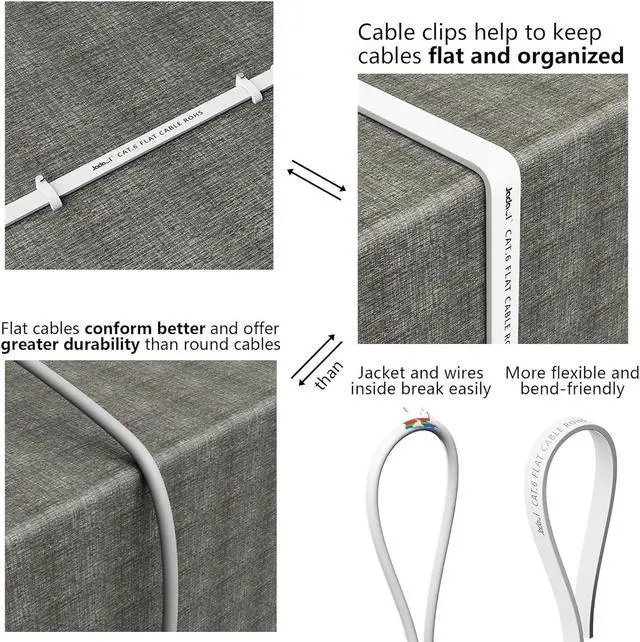 Alt view image 5 of 6 - Jadaol Cat 6 Ethernet Cable 50 ft, Outdoor&Indoor 10Gbps Support Cat8 Cat7 Network, Flat Fast Speed RJ45 Internet LAN Computer Solid Patch Cord with Clips for Router, Modem, PS4/5, Xbox, Gaming, White