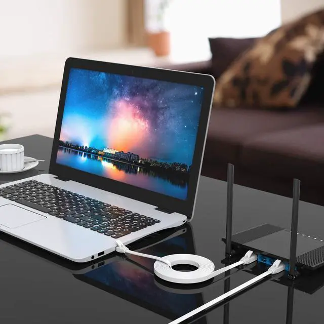 Alt view image 7 of 7 - Cat6 Ethernet Cable 40 FT White, BUSOHE Cat-6 Flat RJ45 Computer Internet LAN Network Ethernet Patch Cable Cord - 40 Feet