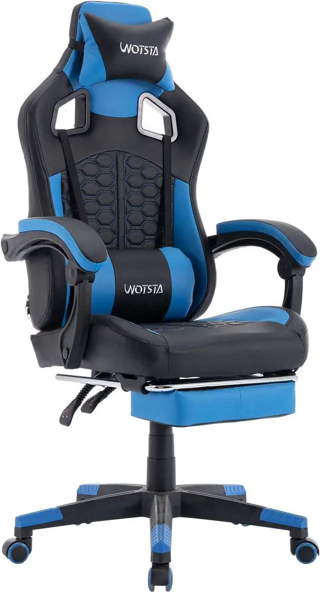 Main image of WOTSTA Gaming Chair with Footrest,High Back Gamer Chair with Massage Reclining Computer Chair Big and Tall Racing Gaming Chair Ergonomic Game Chair for Adults PVC Leather (Blue)