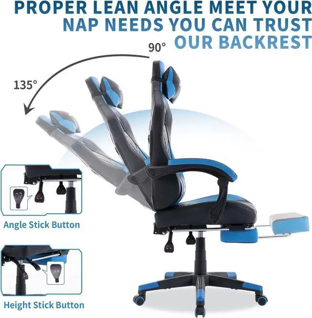 Alt view image 5 of 7 - WOTSTA Gaming Chair with Footrest,High Back Gamer Chair with Massage Reclining Computer Chair Big and Tall Racing Gaming Chair Ergonomic Game Chair for Adults PVC Leather (Blue)