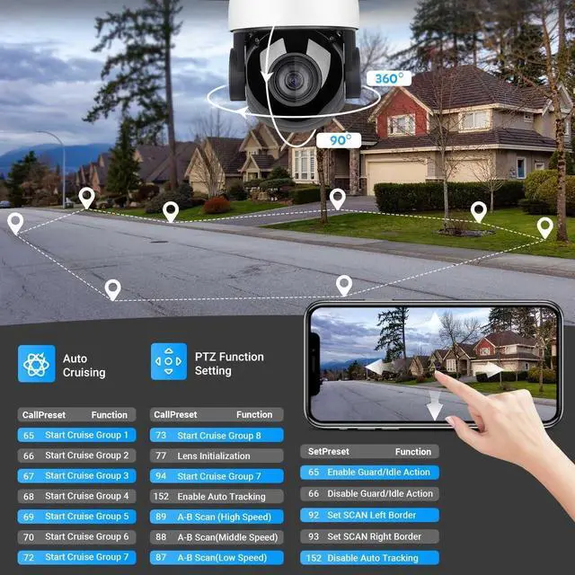 Alt view image 4 of 7 - Outdoor 4K 8MP Auto Tracking PTZ PoE IP Camera, Pan Tilt 25x Optical Zoom 4.4-110mm Lens with Human/Vehicle Detection, 2-Way Talk,Auto Cruise,328ft IR,IP66,SD(512GB)