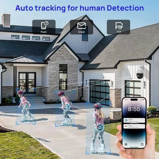 Alt view image 3 of 7 - Outdoor 4K 8MP Auto Tracking PTZ PoE IP Camera, Pan Tilt 25x Optical Zoom 4.4-110mm Lens with Human/Vehicle Detection, 2-Way Talk,Auto Cruise,328ft IR,IP66,SD(512GB)