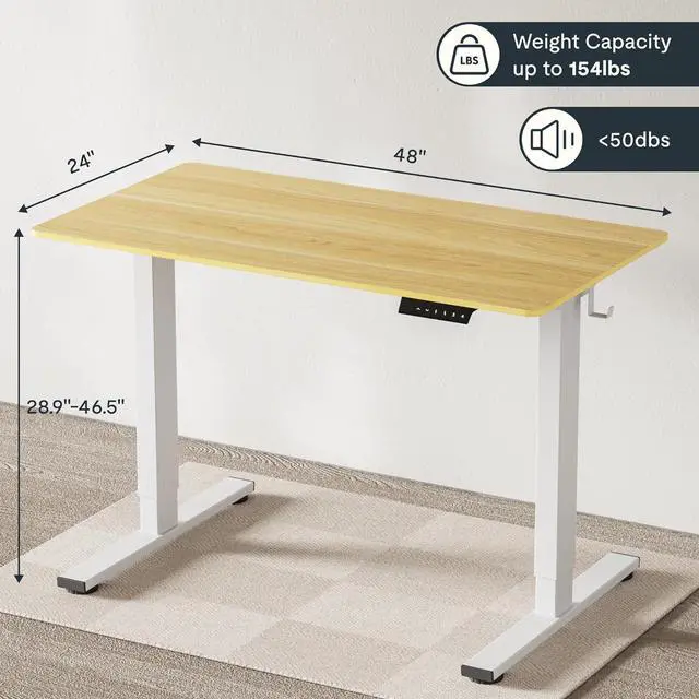 Alt view image 2 of 7 - FLEXISPOT EN1 Whole-Piece Standing Desk, 48 x 24 Inches Height Adjustable Desk Stand up Desk Home Office Table for Computer Laptop (White Frame + Maple Desktop)