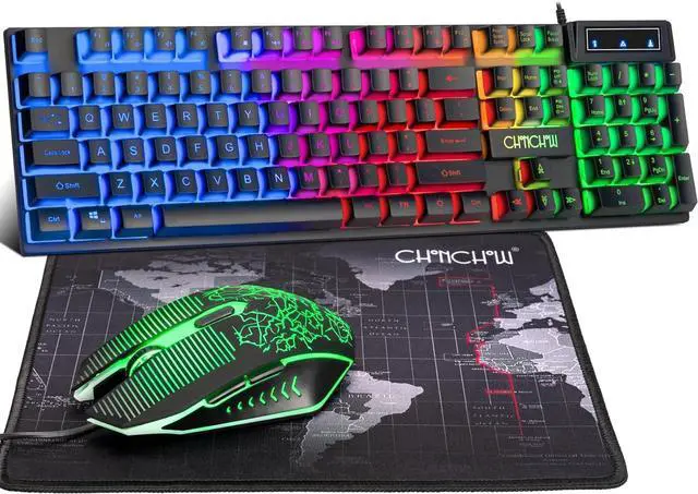 Main image of CHONCHOW Gaming Keyboard and Mouse Led Backlit USB Wired with Light Up 104Key 3600DPI 2 Side Button Mouse Keyboard Mechanical Feeling Compatible with PC Mac OS Xbox Ps4 Ps5 with Mousepad