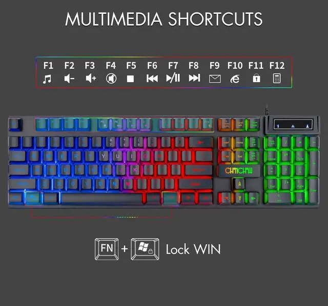 Alt view image 2 of 7 - CHONCHOW Gaming Keyboard and Mouse Led Backlit USB Wired with Light Up 104Key 3600DPI 2 Side Button Mouse Keyboard Mechanical Feeling Compatible with PC Mac OS Xbox Ps4 Ps5 with Mousepad