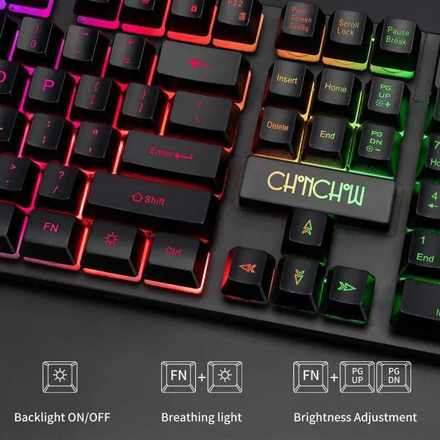 Alt view image 3 of 7 - CHONCHOW Gaming Keyboard and Mouse Led Backlit USB Wired with Light Up 104Key 3600DPI 2 Side Button Mouse Keyboard Mechanical Feeling Compatible with PC Mac OS Xbox Ps4 Ps5 with Mousepad