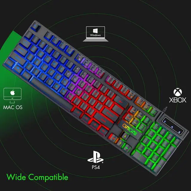 Alt view image 5 of 7 - CHONCHOW Gaming Keyboard and Mouse Led Backlit USB Wired with Light Up 104Key 3600DPI 2 Side Button Mouse Keyboard Mechanical Feeling Compatible with PC Mac OS Xbox Ps4 Ps5 with Mousepad