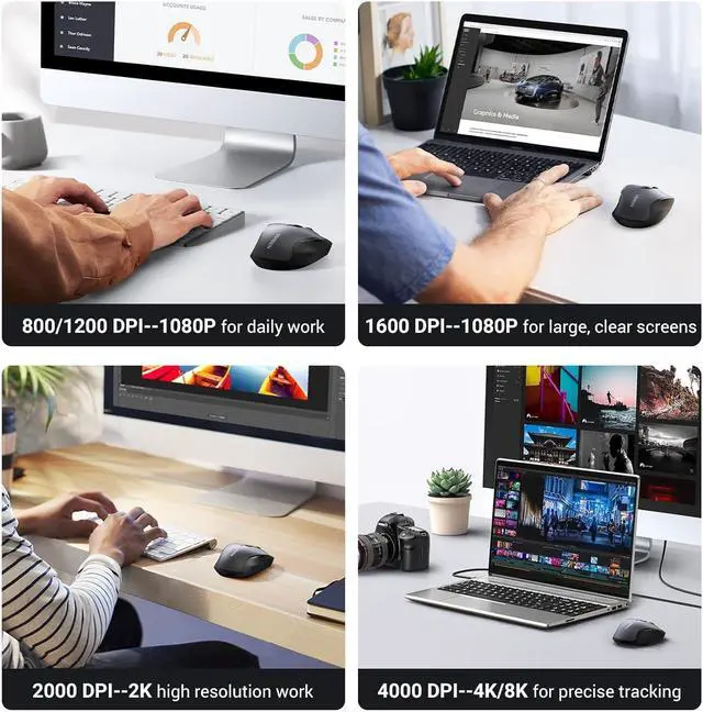 Alt view image 4 of 7 - Wireless Mouse 2.4G with USB Receiver 5-Level 4000 DPI 6 Buttons 18 Months Battery Life Cordless Mouse Ergonomic Computer Mice for Laptop Computer PC MacBook Chromebook Black