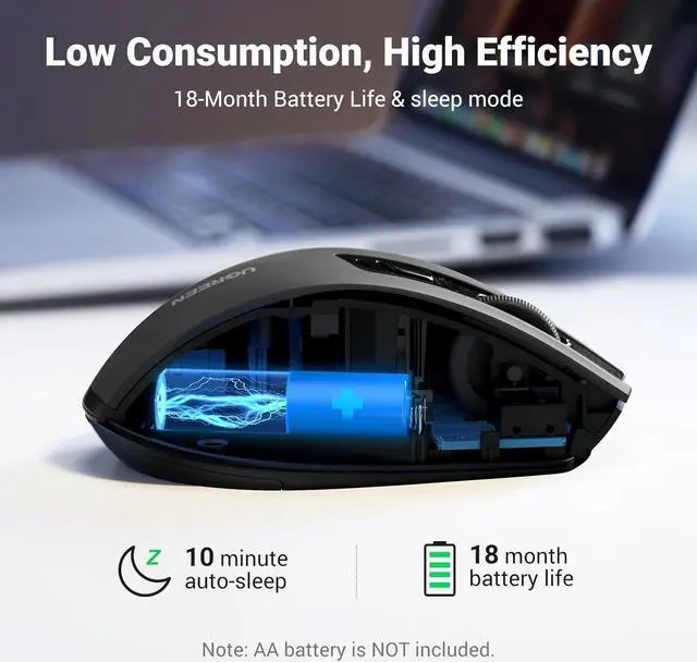 Alt view image 7 of 7 - Wireless Mouse 2.4G with USB Receiver 5-Level 4000 DPI 6 Buttons 18 Months Battery Life Cordless Mouse Ergonomic Computer Mice for Laptop Computer PC MacBook Chromebook Black