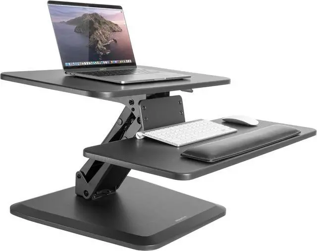 Main image of Compact Standing Desk Converter, Tabletop Stand Up Riser, Height Adjusts from 5" to 17", Top Platform 23.6" Wide, Keyboard Tray 26.7", Gas Sp Small Topper Sit in Black by DT