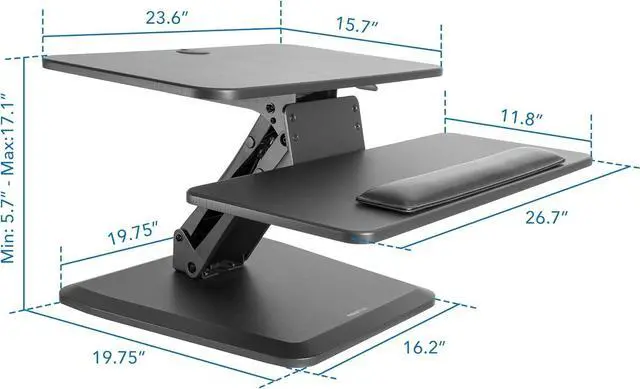Alt view image 2 of 7 - Compact Standing Desk Converter, Tabletop Stand Up Riser, Height Adjusts from 5" to 17", Top Platform 23.6" Wide, Keyboard Tray 26.7", Gas Sp Small Topper Sit in Black by DT