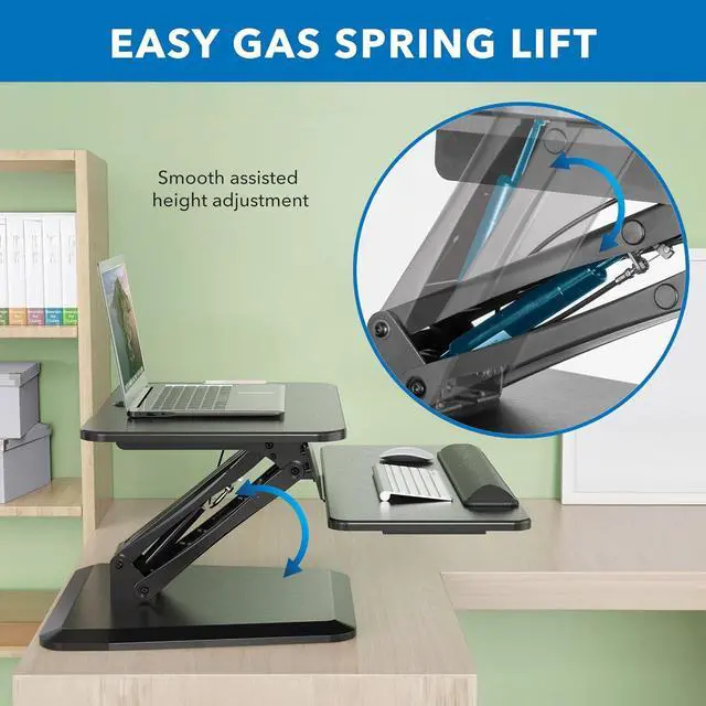Alt view image 6 of 7 - Compact Standing Desk Converter, Tabletop Stand Up Riser, Height Adjusts from 5" to 17", Top Platform 23.6" Wide, Keyboard Tray 26.7", Gas Sp Small Topper Sit in Black by DT