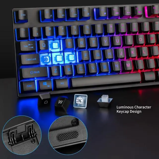 Alt view image 6 of 7 - CHONCHOW Gaming Keyboard and Mouse Led Backlit USB Wired with Light Up 104Key 3600DPI 2 Side Button Mouse Keyboard Mechanical Feeling Compatible with PC Mac OS Xbox Ps4 Ps5 with Mousepad