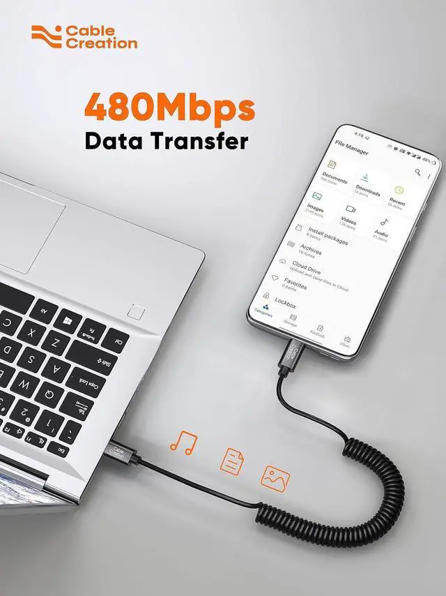 Alt view image 4 of 7 - Coiled Cable 5FT USB C Cable 3A Fast Charging Coiled USB C to USB C with Premium Aluminum Shell Stretched 1.5-5 Feet for MacBook Pro Air Galaxy S21 S20 S10 etc