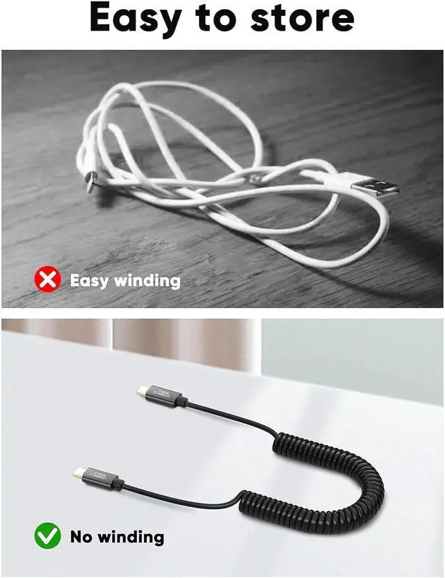 Alt view image 5 of 7 - Coiled Cable 5FT USB C Cable 3A Fast Charging Coiled USB C to USB C with Premium Aluminum Shell Stretched 1.5-5 Feet for MacBook Pro Air Galaxy S21 S20 S10 etc