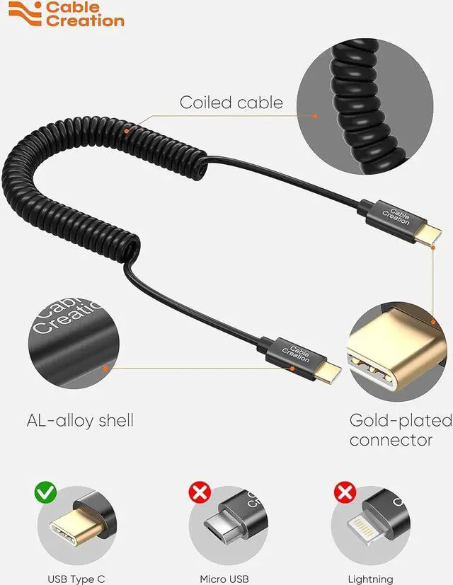 Alt view image 6 of 7 - Coiled Cable 5FT USB C Cable 3A Fast Charging Coiled USB C to USB C with Premium Aluminum Shell Stretched 1.5-5 Feet for MacBook Pro Air Galaxy S21 S20 S10 etc