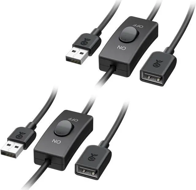 Main image of Cable Matters 2 Pack USB On Off Switch 3 ft Support Data and Power, Short USB Extension Cable with On Off Switch (USB Power Switch)