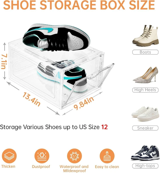 Alt view image 2 of 7 - INSTY Shoe Boxes, Set of 12, Stackable Clear Plastic Shoe Storage Boxes, Drop Front Shoe Box with Lids,Shoe Organizer Containers for Sneaker Display, Fit up to US Size 12(13.4x 9.8x 7.1)